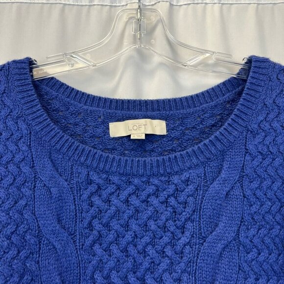 Loft Womens Pullover Sweater Blue Long Sleeve Scoop Neck Cable Knit Textured M - Picture 6 of 11